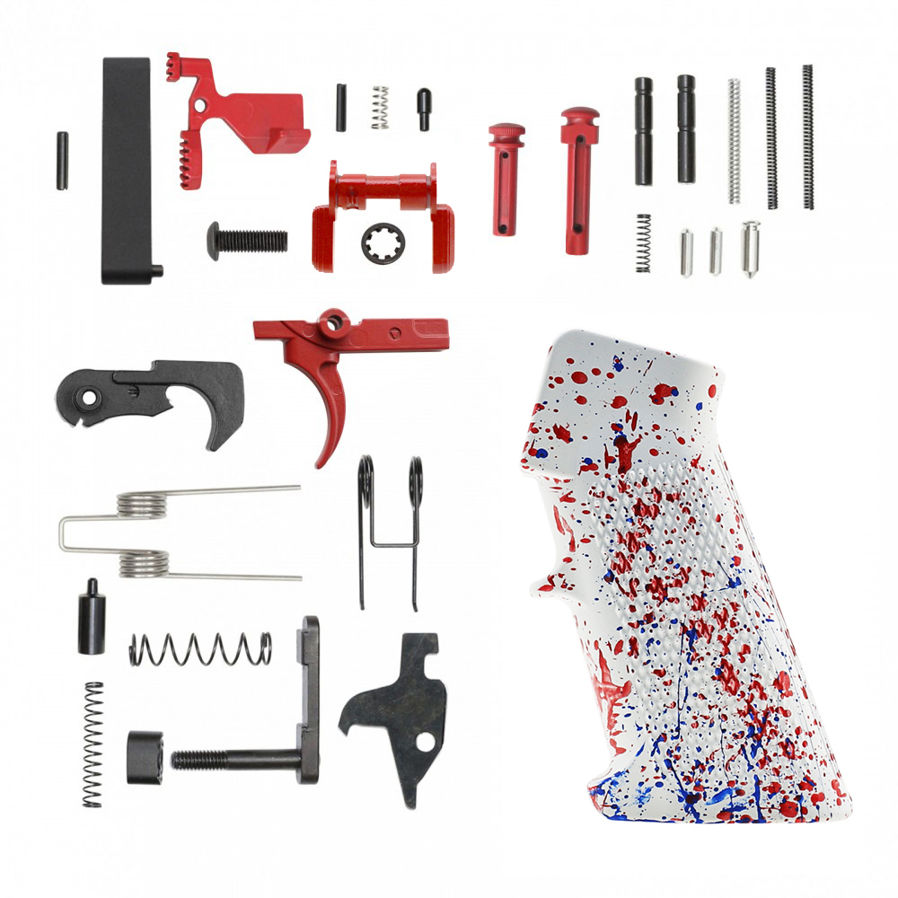 CERAKOTE BRIGHT WHITE SPLATTER GRIP| AR-15 Lower Receiver Parts Kit W/ Color Option