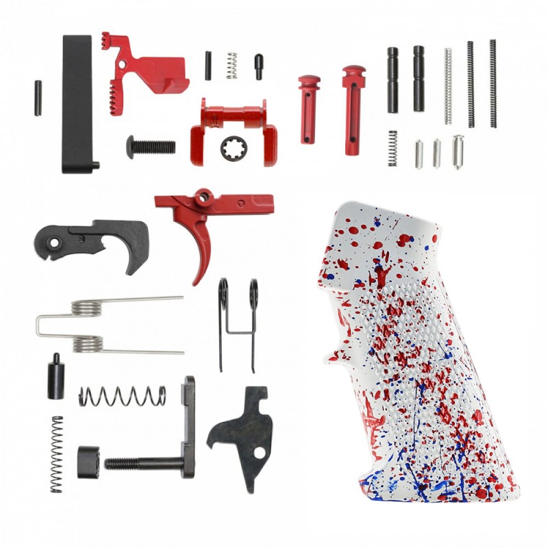CERAKOTE BRIGHT WHITE SPLATTER GRIP| AR-15 Lower Receiver Parts Kit W/ Color Option