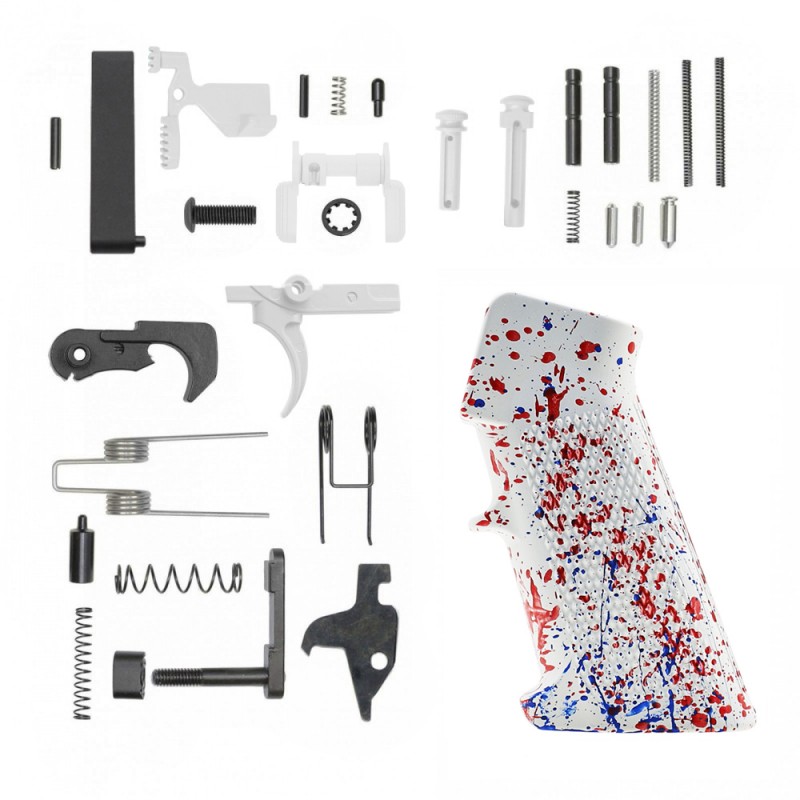 CERAKOTE BRIGHT WHITE SPLATTER GRIP| AR-15 Lower Receiver Parts Kit W/ Color Option
