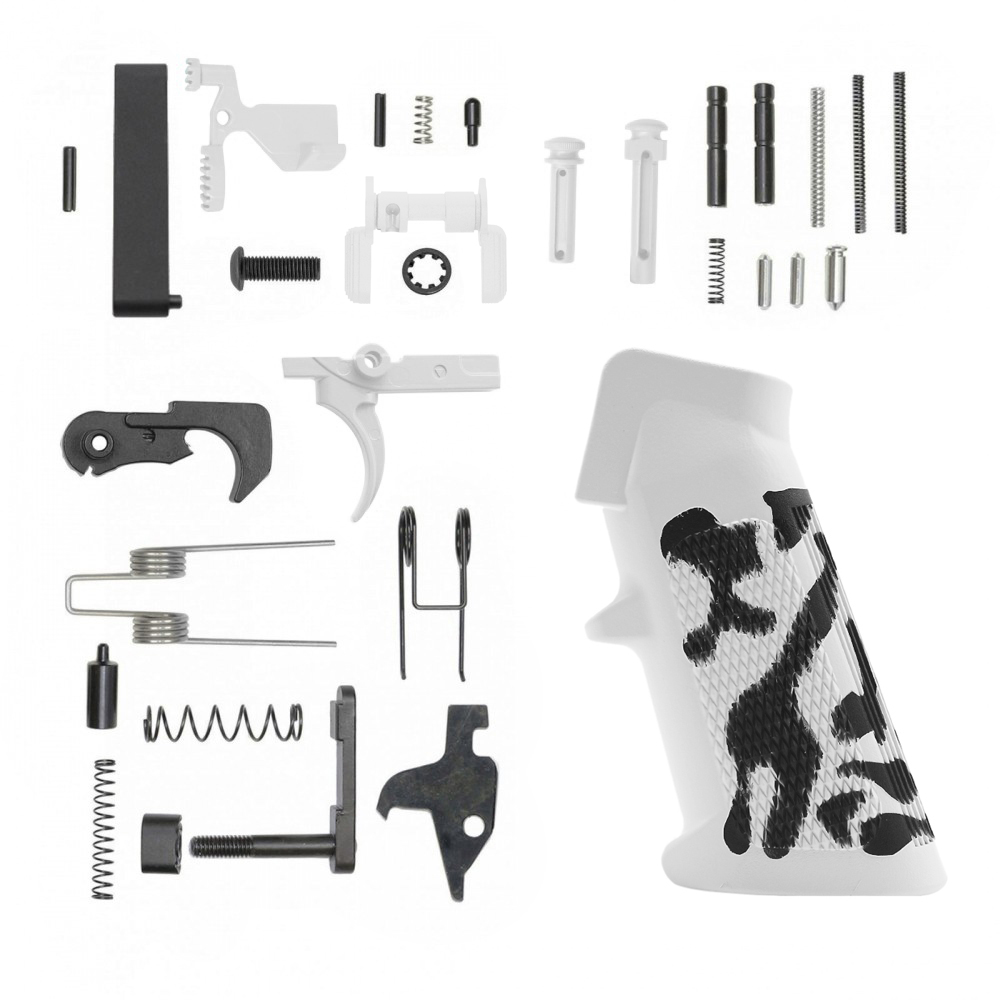 CERAKOTE BRIGHT WHITE CAMO GRIP| AR-15 Lower Receiver Parts Kit W/ Safety Option CERAKOTE BRIGHT WHITE CAMO GRIP| AR-15 Lower Receiver Parts Kit W/ Safety Option