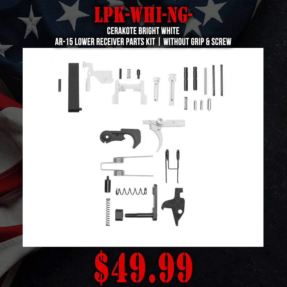 CERAKOTE BRIGHT WHITE | AR-15 Lower Receiver Parts Kit | Without Grip & Screw CERAKOTE BRIGHT WHITE | AR-15 Lower Receiver Parts Kit | Without Grip & Screw