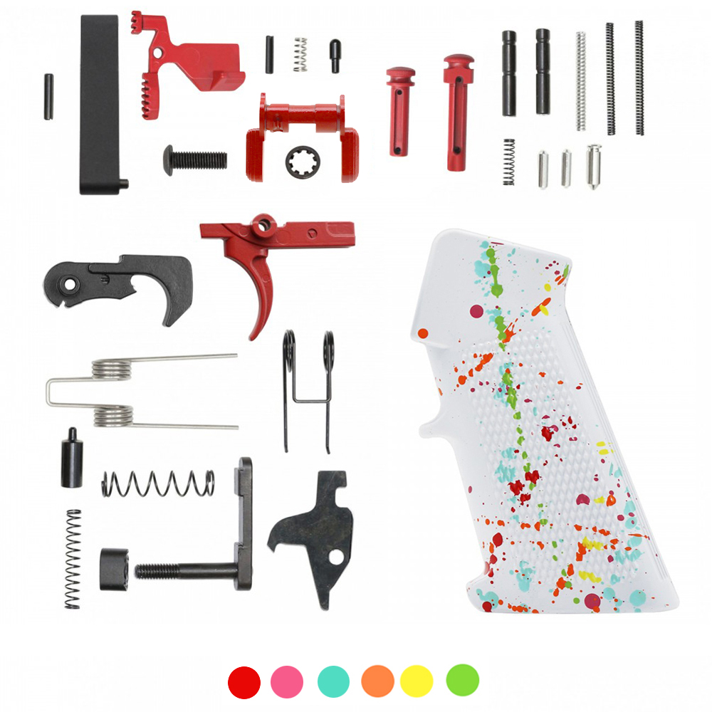 CERAKOTE BRIGHT WHITE SPLATTER GRIP| AR-15 Lower Receiver Parts Kit W/ Color Option