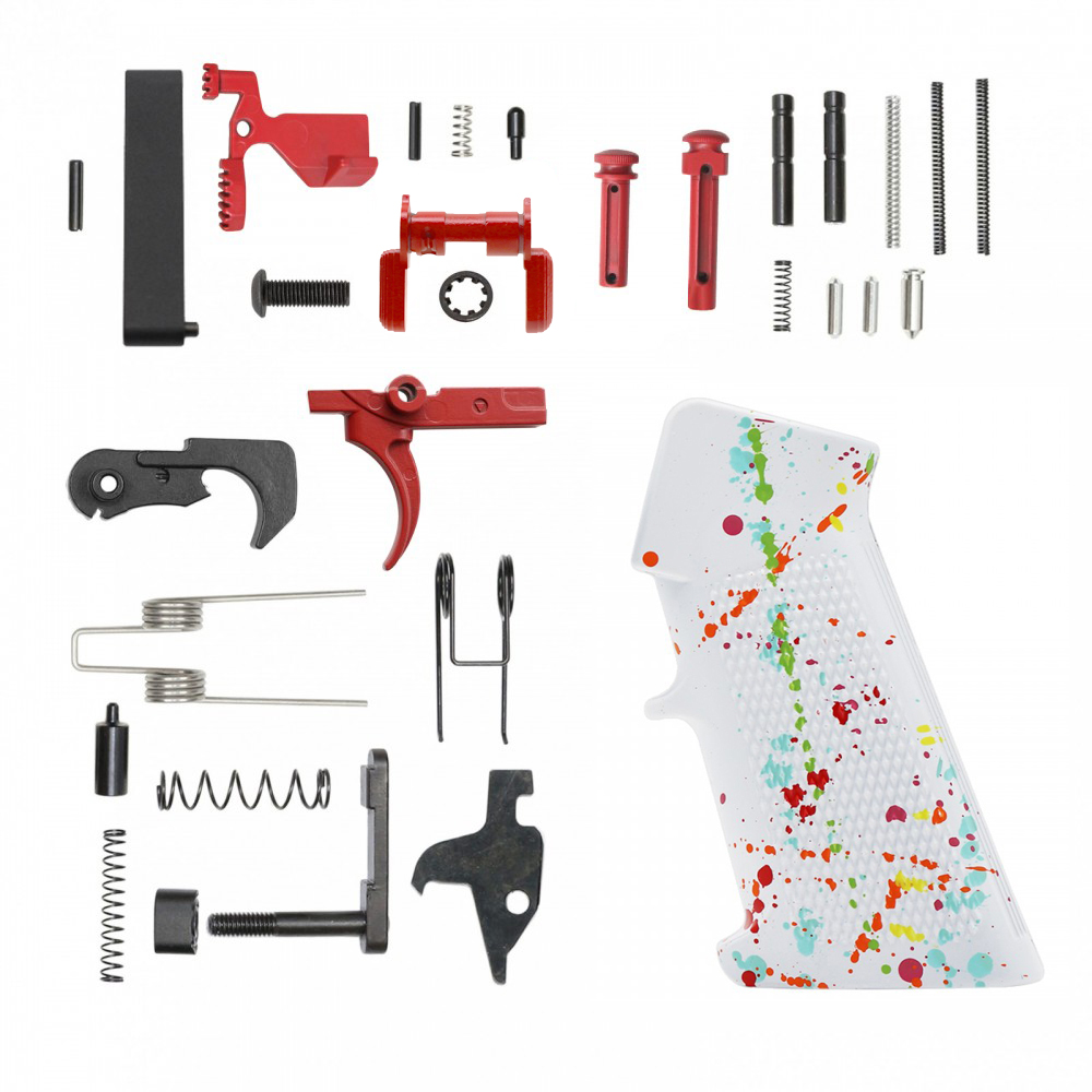 CERAKOTE BRIGHT WHITE SPLATTER GRIP| AR-15 Lower Receiver Parts Kit W/ Color Option
