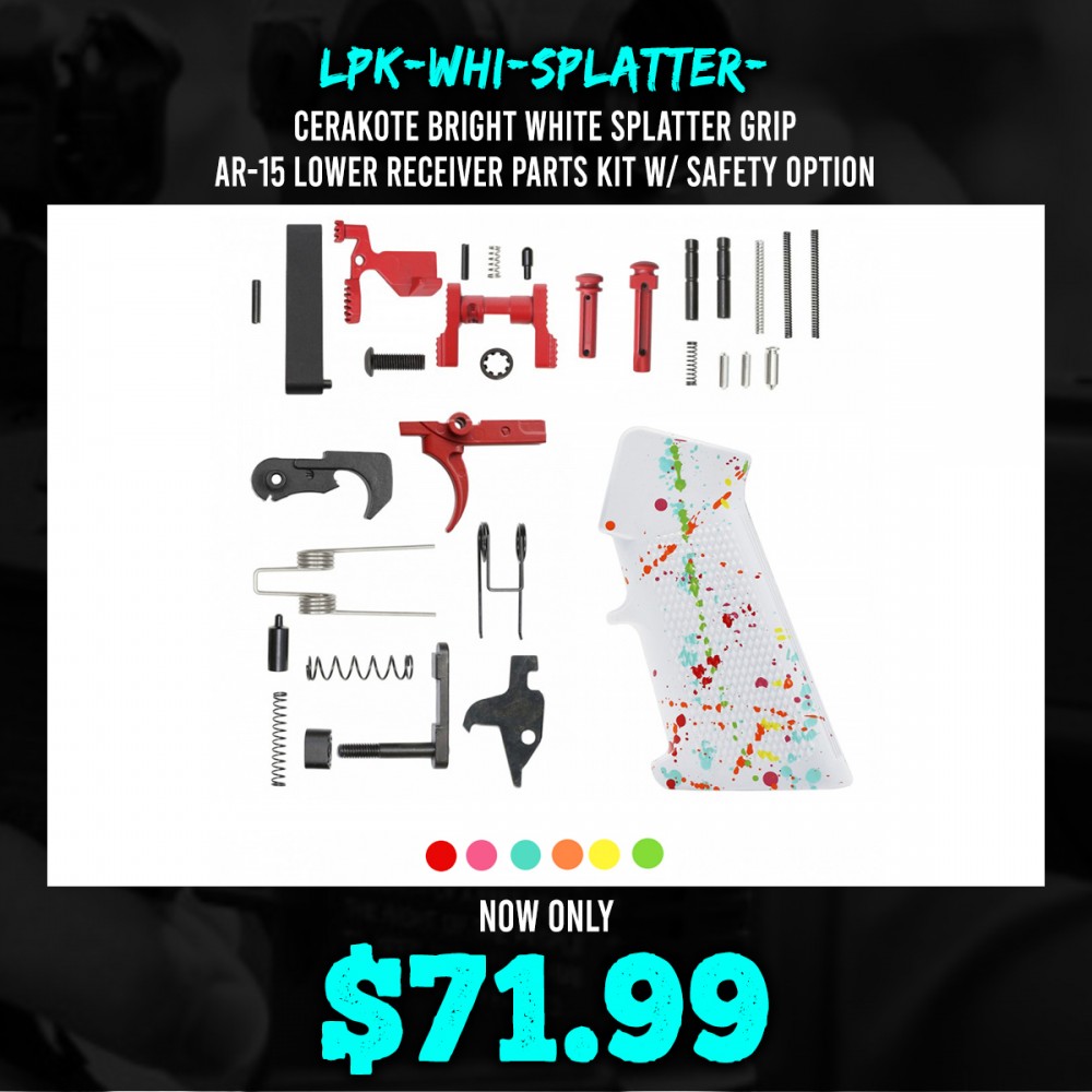 CERAKOTE BRIGHT WHITE SPLATTER GRIP| AR-15 Lower Receiver Parts Kit W/ Safety Option