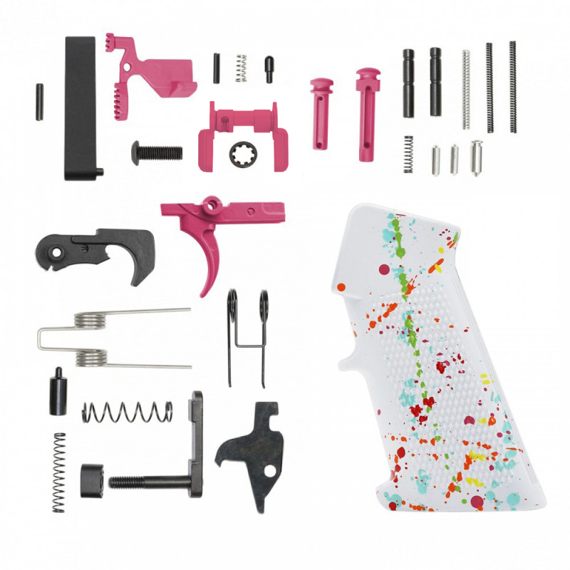 CERAKOTE BRIGHT WHITE SPLATTER GRIP| AR-15 Lower Receiver Parts Kit W/ Color Option