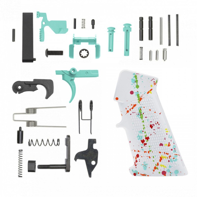 CERAKOTE BRIGHT WHITE SPLATTER GRIP| AR-15 Lower Receiver Parts Kit W/ Color Option