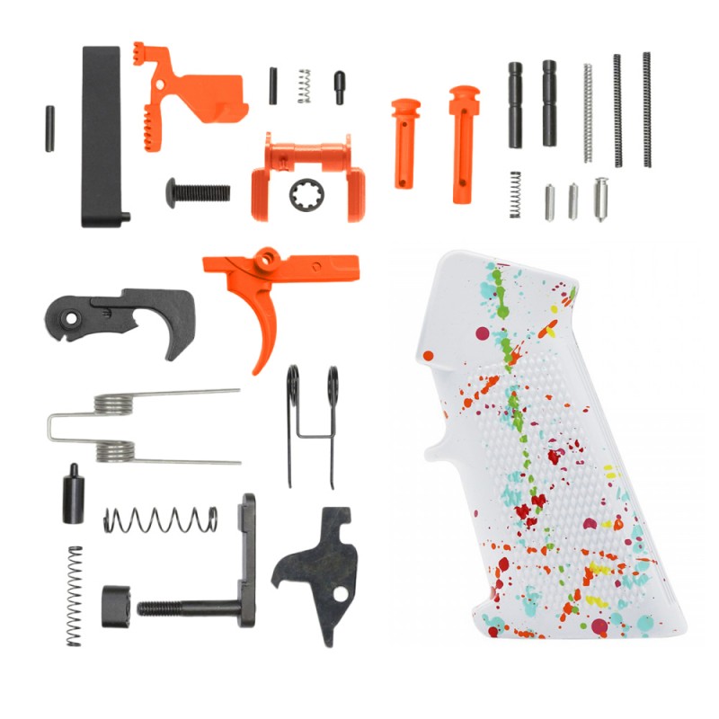 CERAKOTE BRIGHT WHITE SPLATTER GRIP| AR-15 Lower Receiver Parts Kit W/ Color Option
