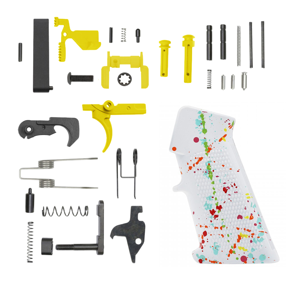 CERAKOTE BRIGHT WHITE SPLATTER GRIP| AR-15 Lower Receiver Parts Kit W/ Color Option