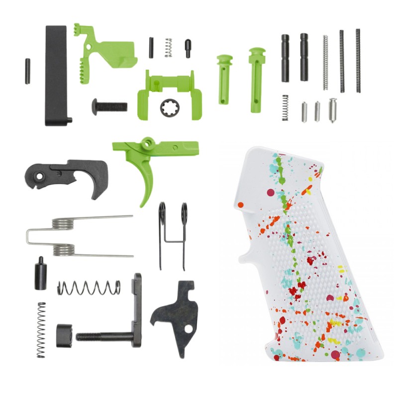 CERAKOTE BRIGHT WHITE SPLATTER GRIP| AR-15 Lower Receiver Parts Kit W/ Color Option
