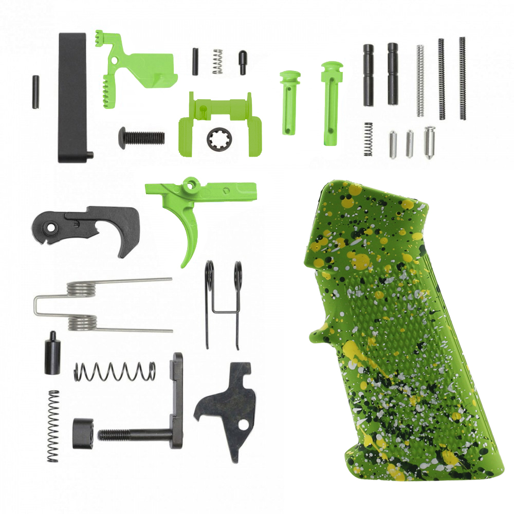 CERAKOTE ZOMBIE GREEN SPLATTER GRIP| AR-15 Lower Receiver Parts Kit W/ Color Option