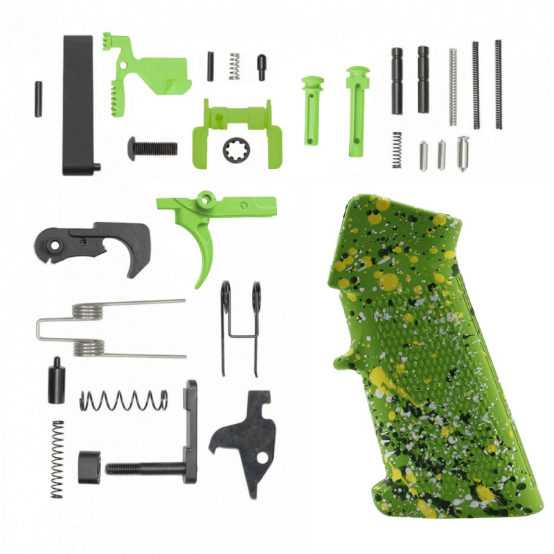 CERAKOTE ZOMBIE GREEN SPLATTER GRIP| AR-15 Lower Receiver Parts Kit W/ Color Option
