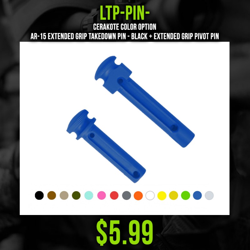 CERAKOTE COLOR OPTION| AR-15 Extended Grip Takedown Pin - Black + Extended Grip Pivot Pin CERAKOTE COLOR OPTION| AR-15 Extended Grip Takedown Pin - Black + Extended Grip Pivot Pin