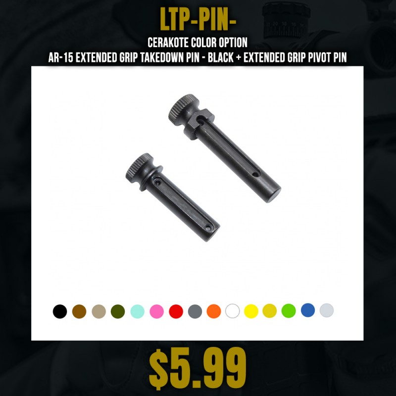 CERAKOTE COLOR OPTION| AR-15 Extended Grip Takedown Pin - Black + Extended Grip Pivot Pin CERAKOTE COLOR OPTION| AR-15 Extended Grip Takedown Pin - Black + Extended Grip Pivot Pin