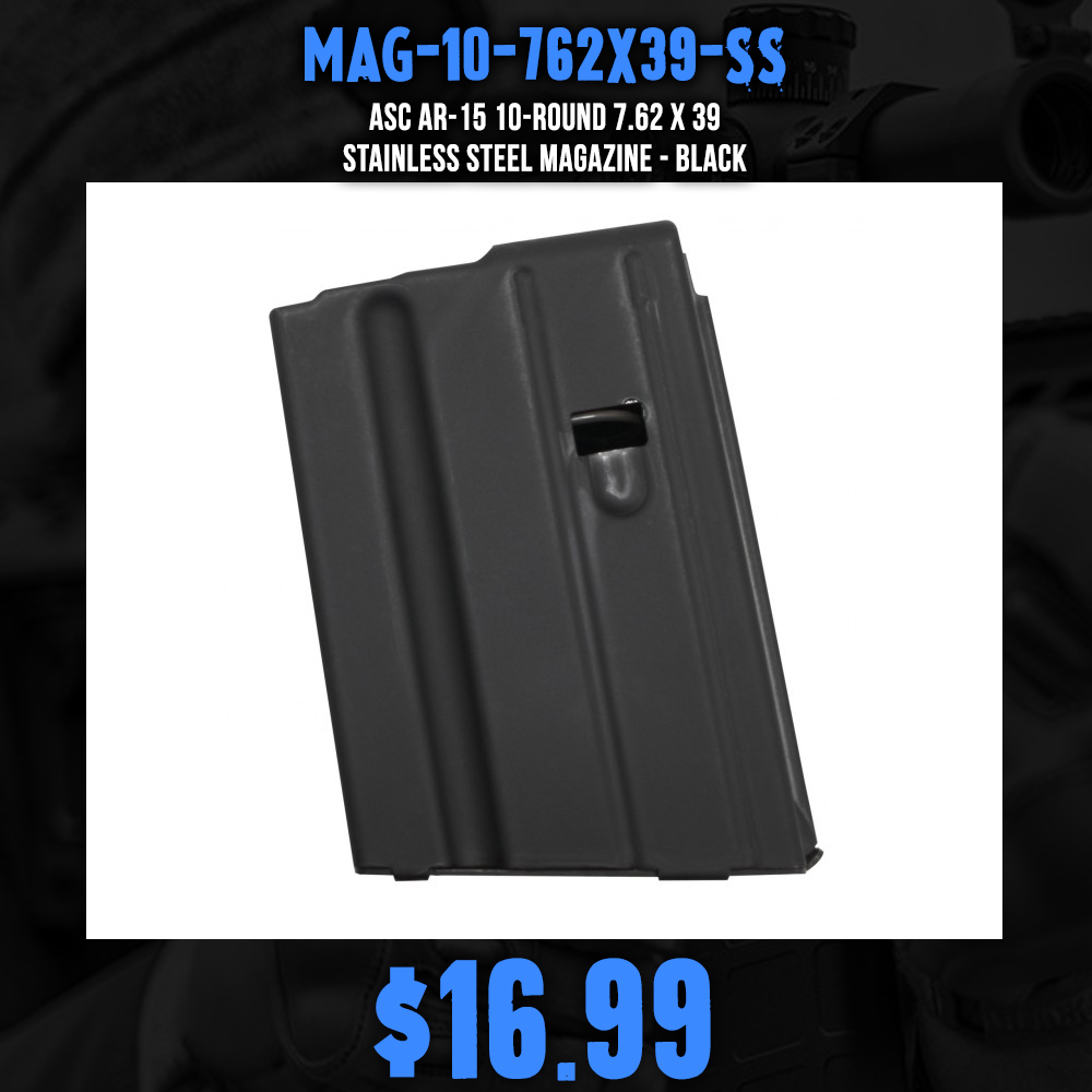 ASC AR-15 10-Round 7.62 X 39 Stainless Steel Magazine - Black