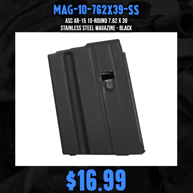 ASC AR-15 10-Round 7.62 X 39 Stainless Steel Magazine - Black