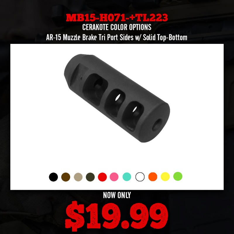 CERAKOTE COLOR OPTIONS |AR-15 Muzzle Brake Tri Port Sides w/ Solid Top-Bottom