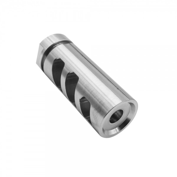 AR-15 Stainless Steel Muzzle Brake Tri Port Sides w/ Solid Top-Bottom AR-15 Stainless Steel Muzzle Brake Tri Port Sides w/ Solid Top-Bottom