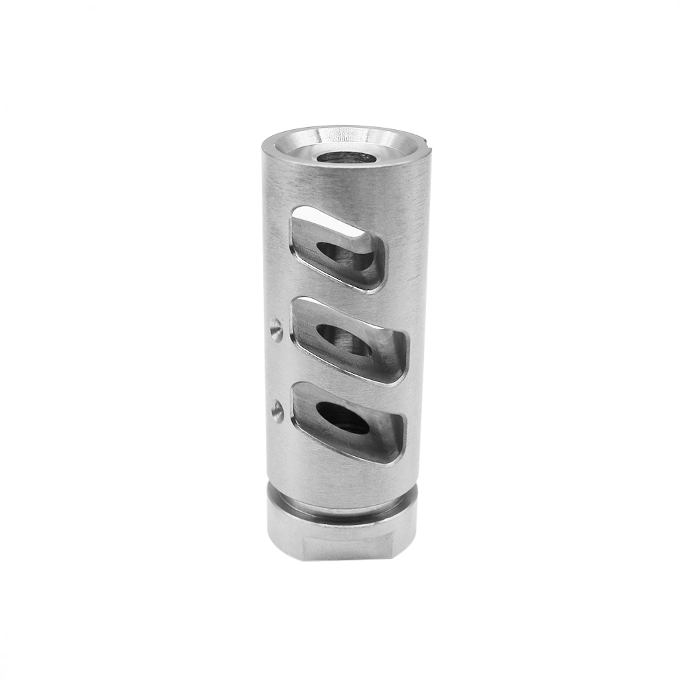 AR-15 Stainless Steel Muzzle Brake Tri Port Sides w/ Solid Top-Bottom
