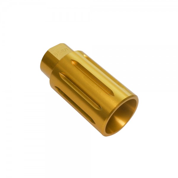 AR-9/9x19 Flash Can Muzzle Brake Aluminum - Gold  AR-9/9x19 Flash Can Muzzle Brake Aluminum - Gold