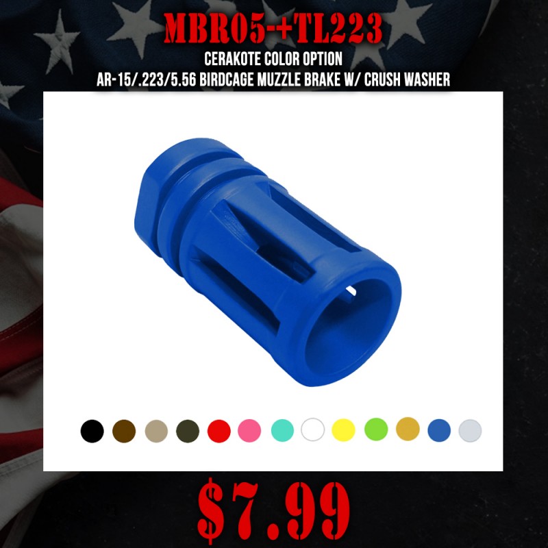 CERAKOTE COLOR OPTION| AR-15/.223/5.56 Birdcage Muzzle Brake W/ Crush Washer