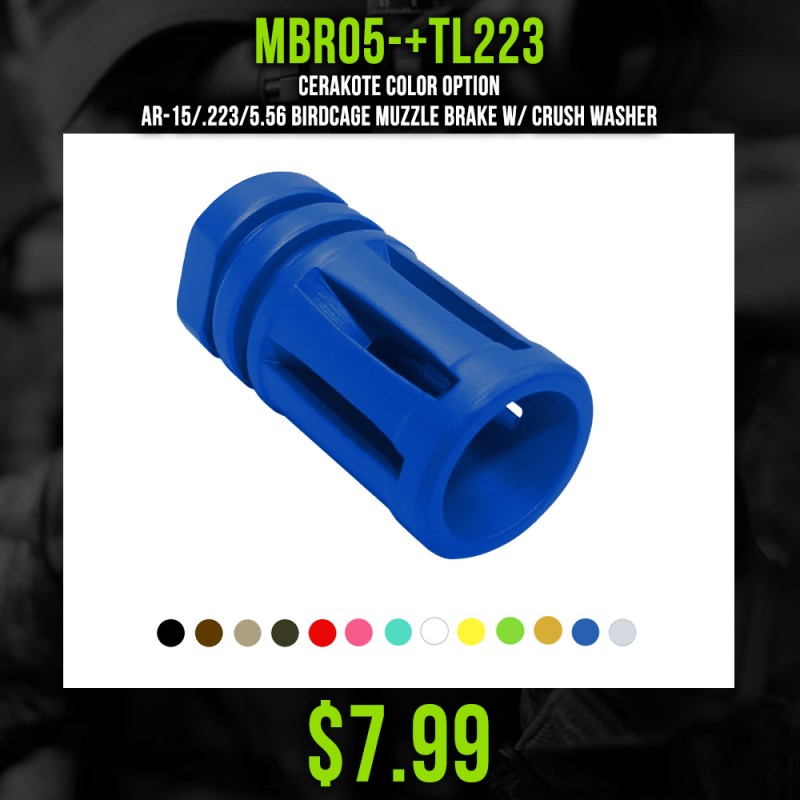 CERAKOTE COLOR OPTION| AR-15/.223/5.56 Birdcage Muzzle Brake W/ Crush Washer CERAKOTE COLOR OPTION| AR-15/.223/5.56 Birdcage Muzzle Brake W/ Crush Washer