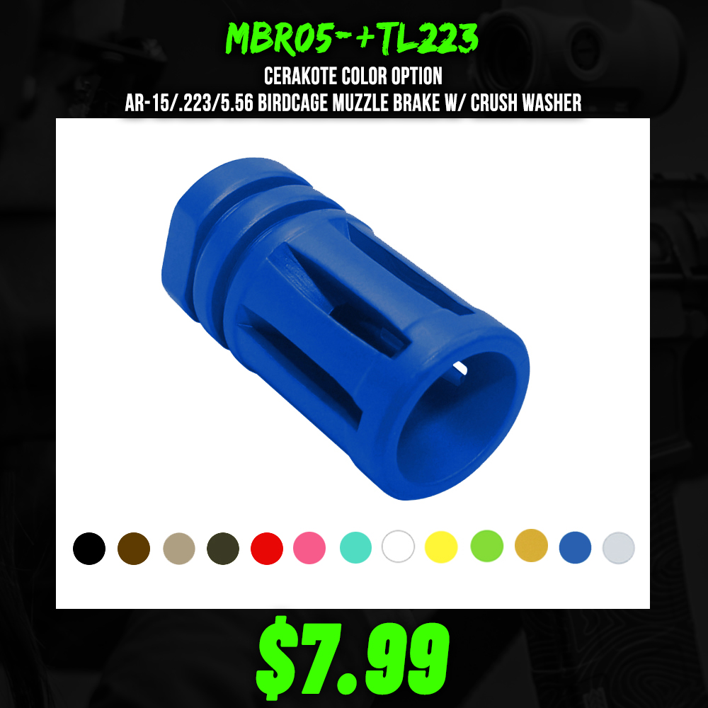 CERAKOTE COLOR OPTION| AR-15/.223/5.56 Birdcage Muzzle Brake W/ Crush Washer