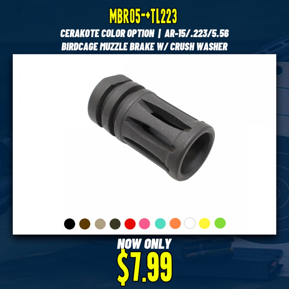 CERAKOTE COLOR OPTION| AR-15/.223/5.56 Birdcage Muzzle Brake W/ Crush Washer