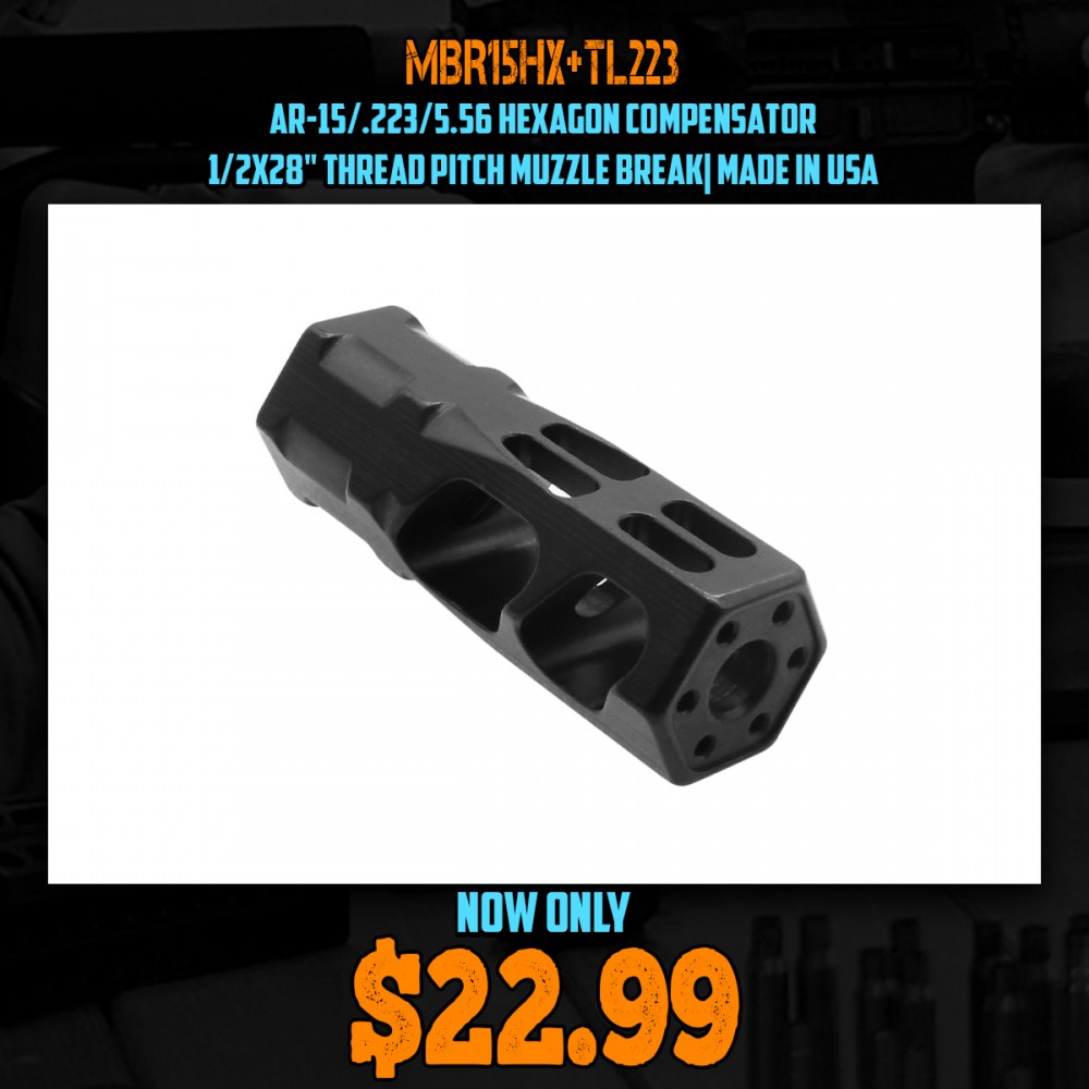 AR-15/.223/5.56 Hexagon Compensator 1/2x28" Thread Pitch Muzzle Break| MADE IN USA 