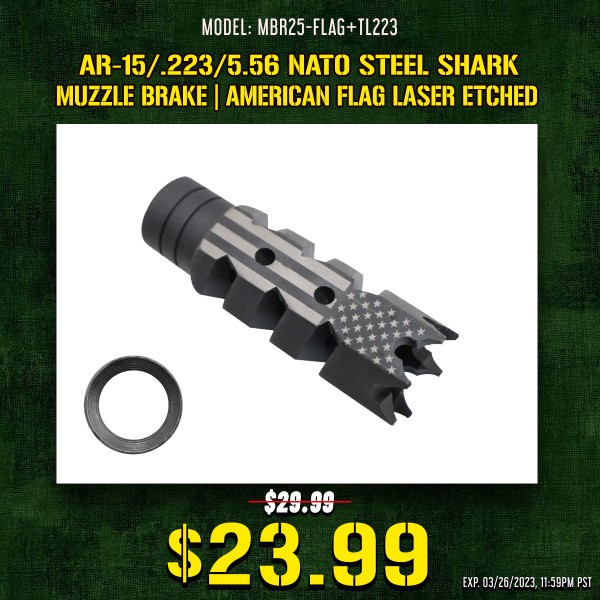 AR-15/.223/5.56 Nato Steel Shark Muzzle Brake|American Flag Laser Etched