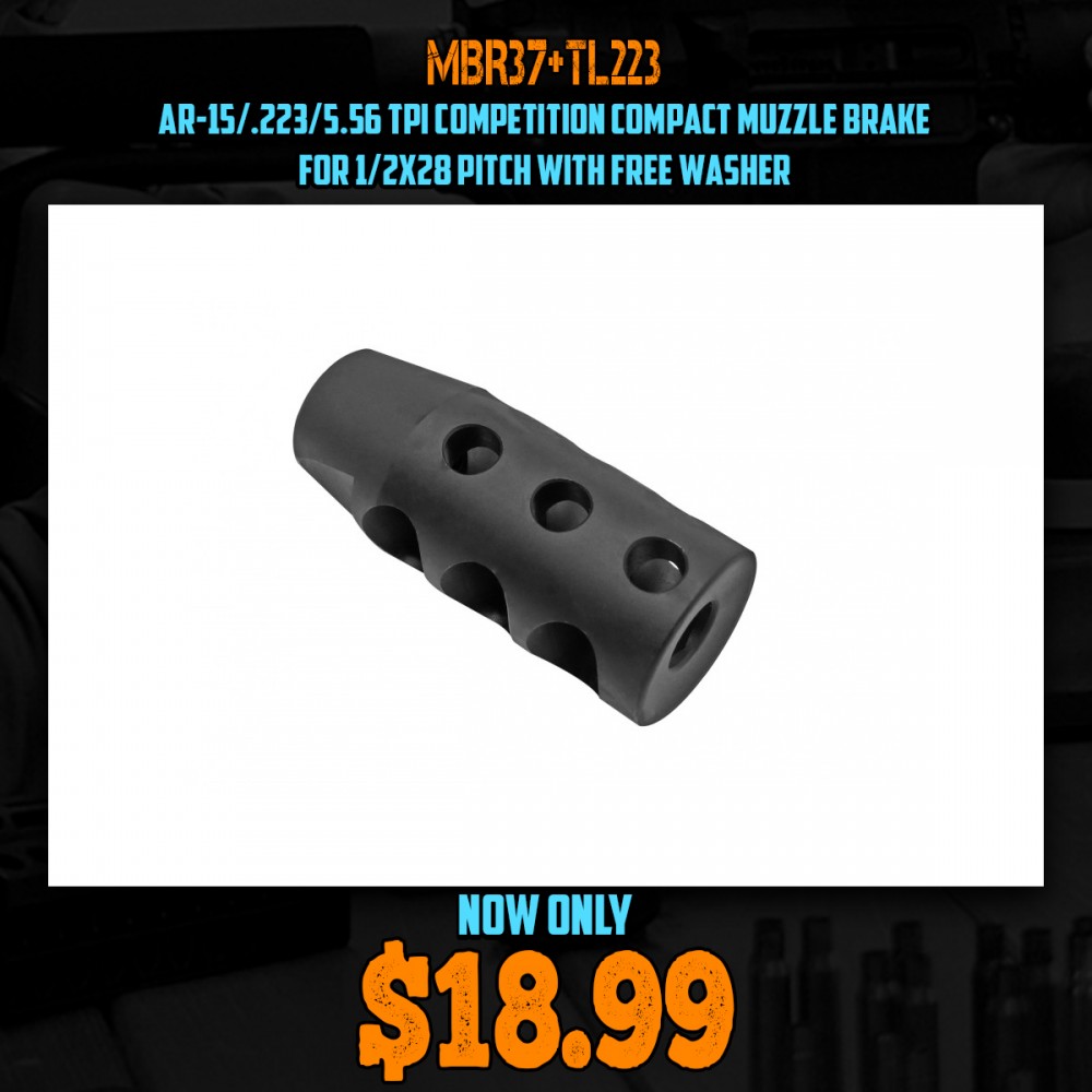 AR-15/.223/5.56 TPI Competition Compact Muzzle Brake For 1/2x28 Pitch With Free Washer