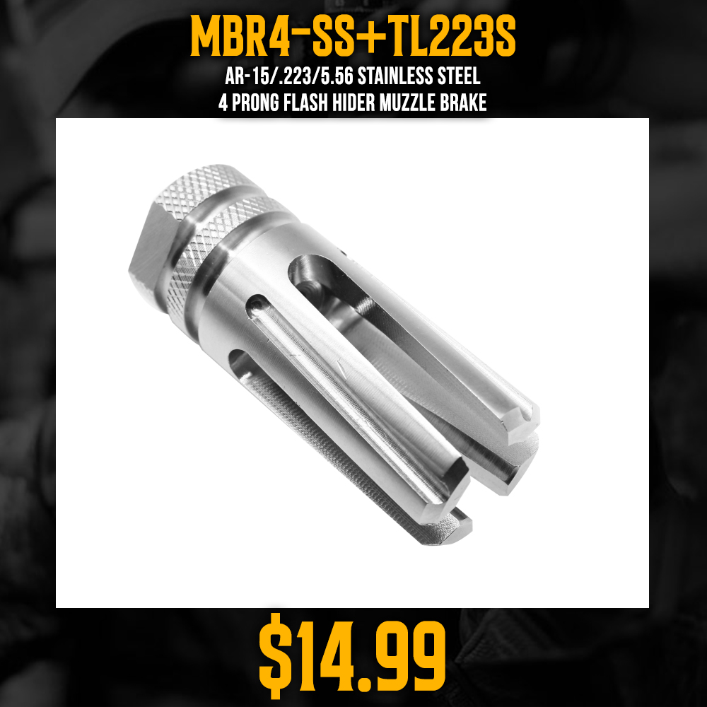 AR-15/.223/5.56 Stainless Steel 4 Prong Flash hider Muzzle Brake AR-15/.223/5.56 Stainless Steel 4 Prong Flash hider Muzzle Brake