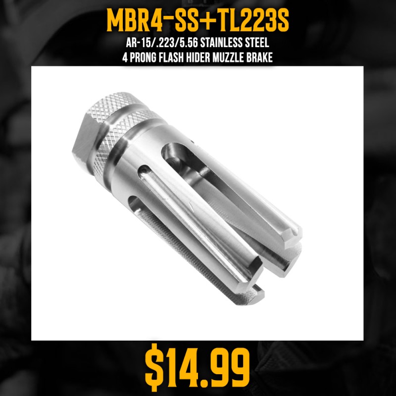 AR-15/.223/5.56 Stainless Steel 4 Prong Flash hider Muzzle Brake AR-15/.223/5.56 Stainless Steel 4 Prong Flash hider Muzzle Brake
