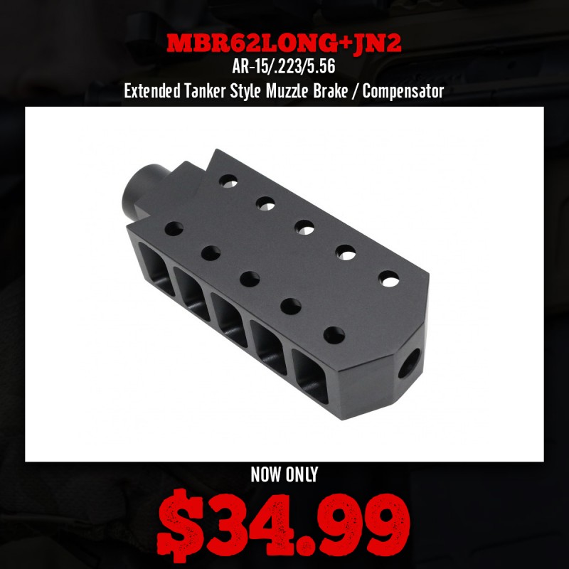 AR-15/.223/5.56 Extended Tanker Style Muzzle Brake / Compensator