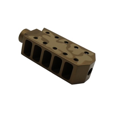 CERAKOTE CAMO BBR | AR-15/.223/5.56 Barrett Style "Tanker" Extended Length Muzzle Brake with Jam Nut - Base BBR - Pattern - FDE