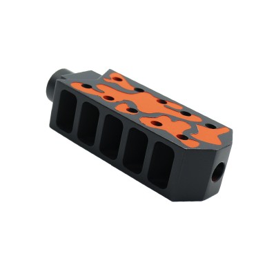 CERAKOTE CAMO ORG | AR-15/.223/5.56 Barrett Style "Tanker" Extended Length Muzzle Brake with Jam Nut - Base BLK - Pattern - ORG