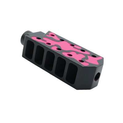 CERAKOTE CAMO PNK | AR-15/.223/5.56 Barrett Style "Tanker" Extended Length Muzzle Brake with Jam Nut - Base BLK - Pattern - PNK