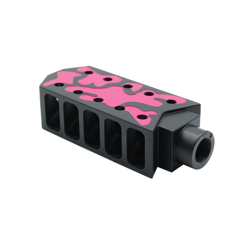 CERAKOTE CAMO| AR-15/.223/5.56 Barrett Style "Tanker" Extended Length Muzzle Brake with Jam Nut| Black and Pink