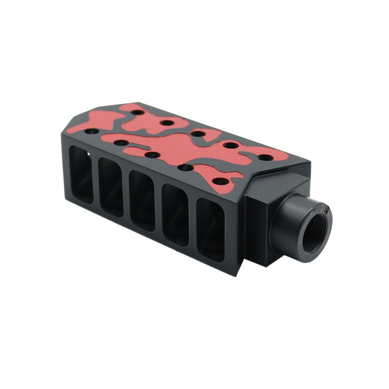 CERAKOTE CAMO| AR-15/.223/5.56 Barrett Style "Tanker" Extended Length Muzzle Brake with Jam Nut| Black and Red