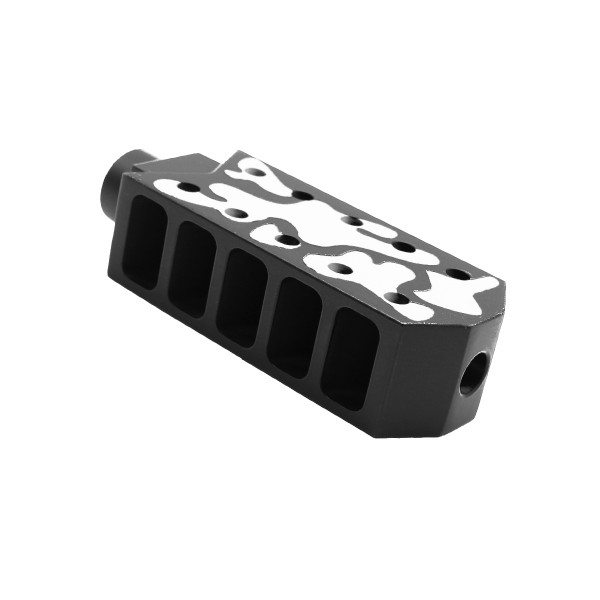CERAKOTE CAMO WHI | AR-15/.223/5.56 Barrett Style "Tanker" Extended Length Muzzle Brake with Jam Nut - Base BLK - Pattern - WHI CERAKOTE CAMO WHI | AR-15/.223/5.56 Barrett Style "Tanker" Extended Length Muzzle Brake with Jam Nut - Base BLK - Pattern - WHI