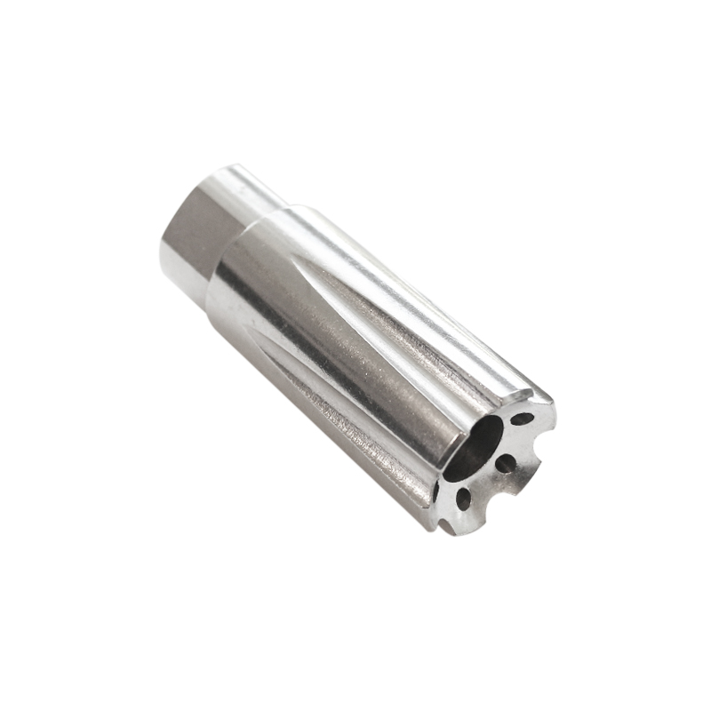 AR-9 6 Ports Low Concussion Muzzle Brake Compensator For 1/2"x36 Pitch TPI - Raw Stainless Steel 