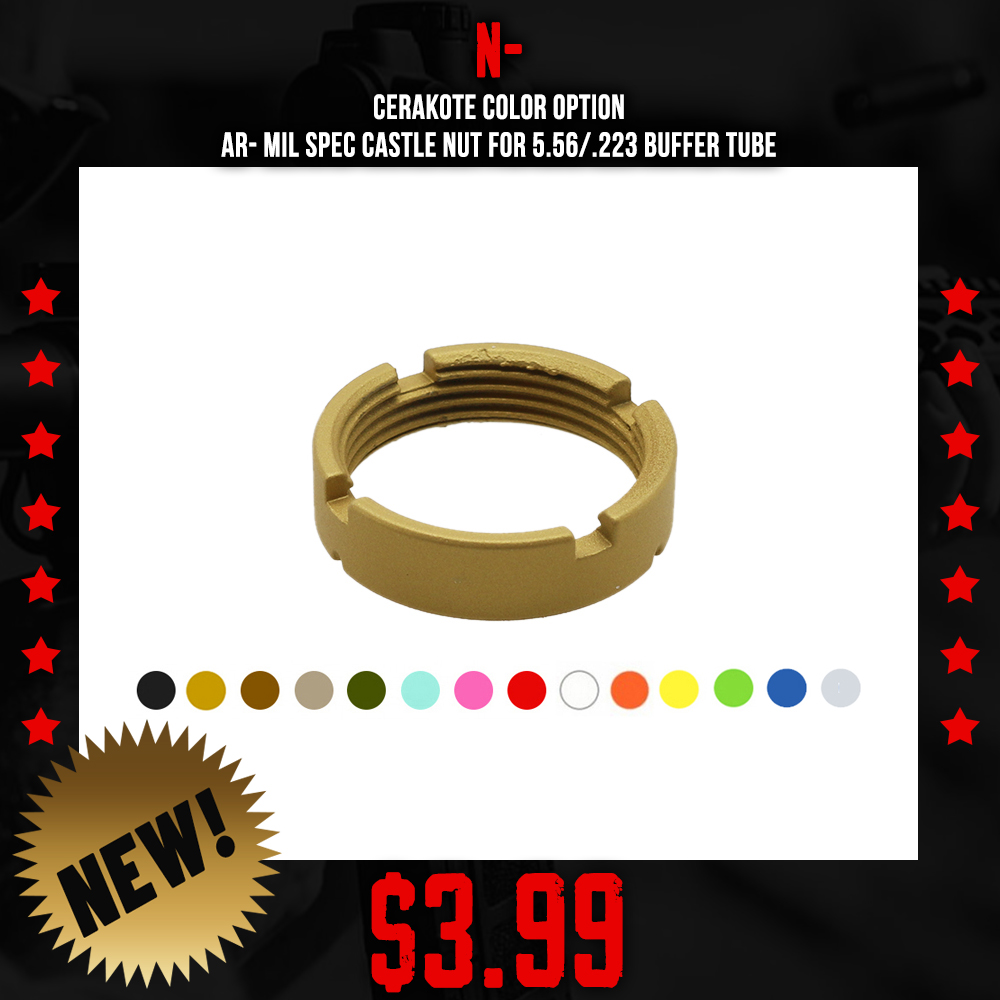 CERAKOTE COLOR OPTION | AR- Mil Spec Castle Nut For 5.56/.223 Buffer Tube CERAKOTE COLOR OPTION | AR- Mil Spec Castle Nut For 5.56/.223 Buffer Tube