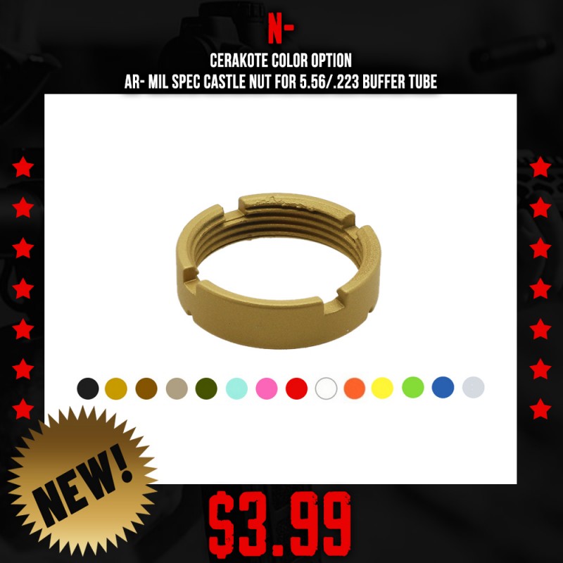 CERAKOTE COLOR OPTION | AR- Mil Spec Castle Nut For 5.56/.223 Buffer Tube CERAKOTE COLOR OPTION | AR- Mil Spec Castle Nut For 5.56/.223 Buffer Tube