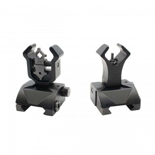 Premium Flip up Front Rear Iron Sight Set Dual Diamond Shaped Aperture Buis Black