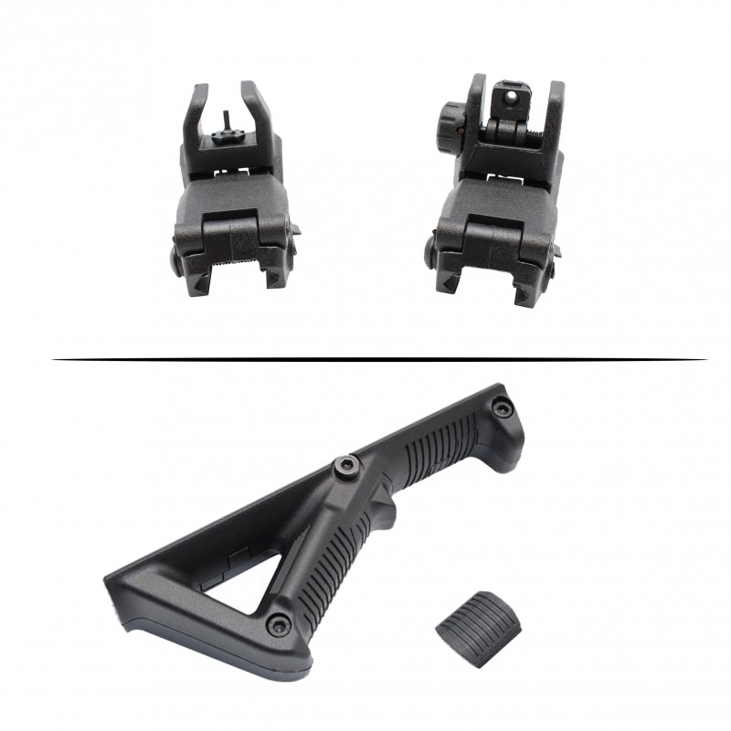 AR Three-Piece Polymer Angled Foregrip And Back-Up Front and Rear Sights Combo Set