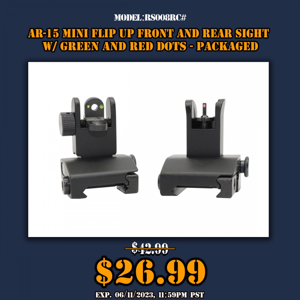 AR-15 Mini Flip Up Front and Rear Sight W/ Green and Red Dots - Packaged