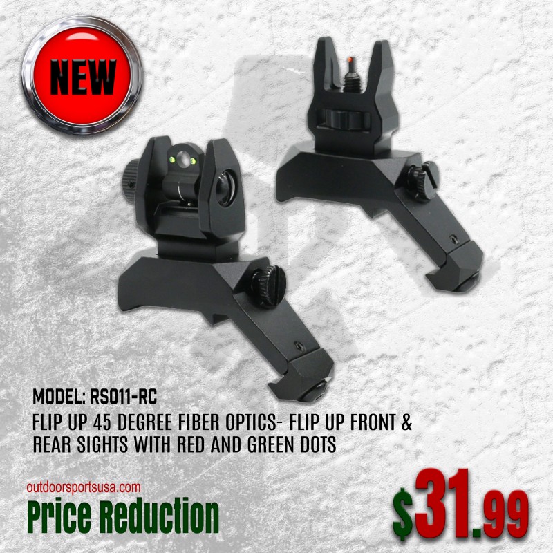 Flip Up 45 Degree Fiber Optics- Flip Up Front & Rear Sights with Red and Green Dots