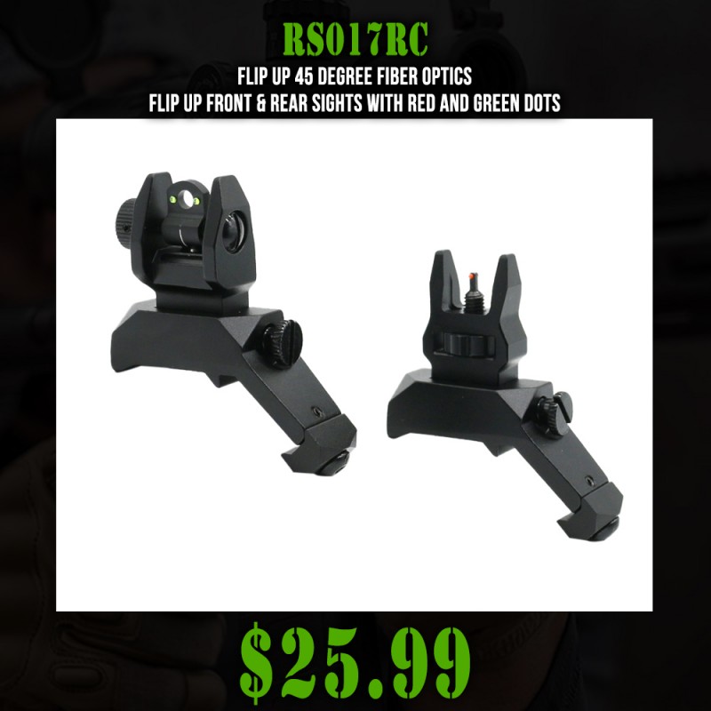 Flip Up 45 Degree Fiber Optics- Flip Up Front & Rear Sights with Red and Green Dots