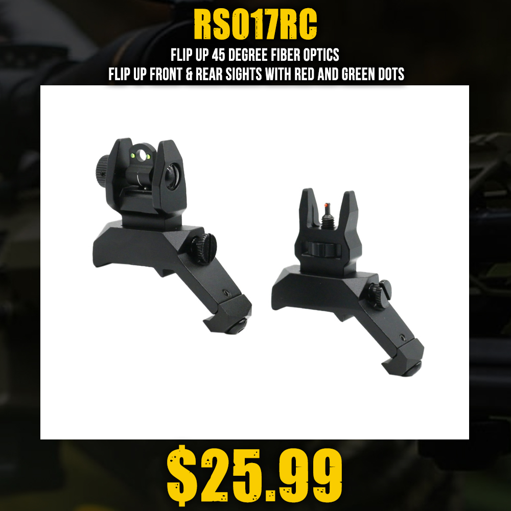 Flip Up 45 Degree Fiber Optics- Flip Up Front & Rear Sights with Red and Green Dots Flip Up 45 Degree Fiber Optics- Flip Up Front & Rear Sights with Red and Green Dots