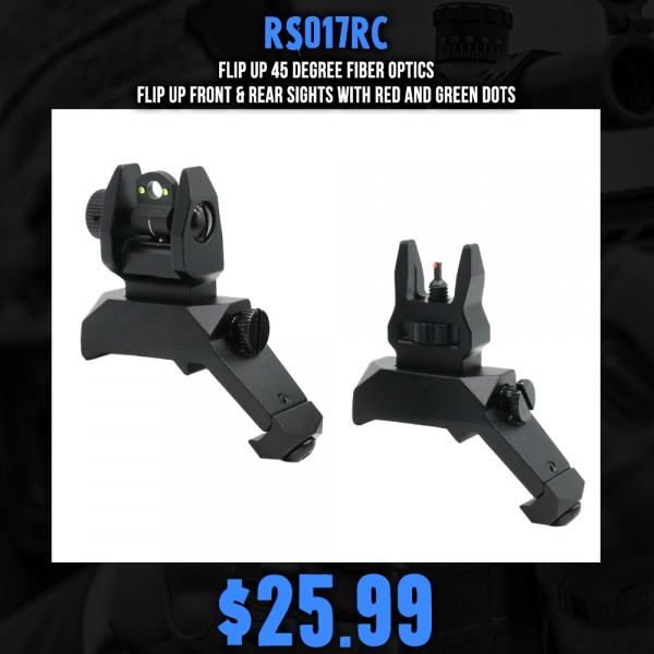 Flip Up 45 Degree Fiber Optics- Flip Up Front & Rear Sights with Red and Green Dots