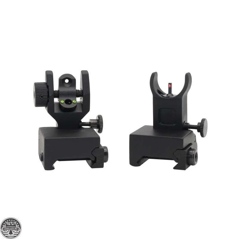 AR-15 Front And Rear Flip Up Sights -Green And Red Dots